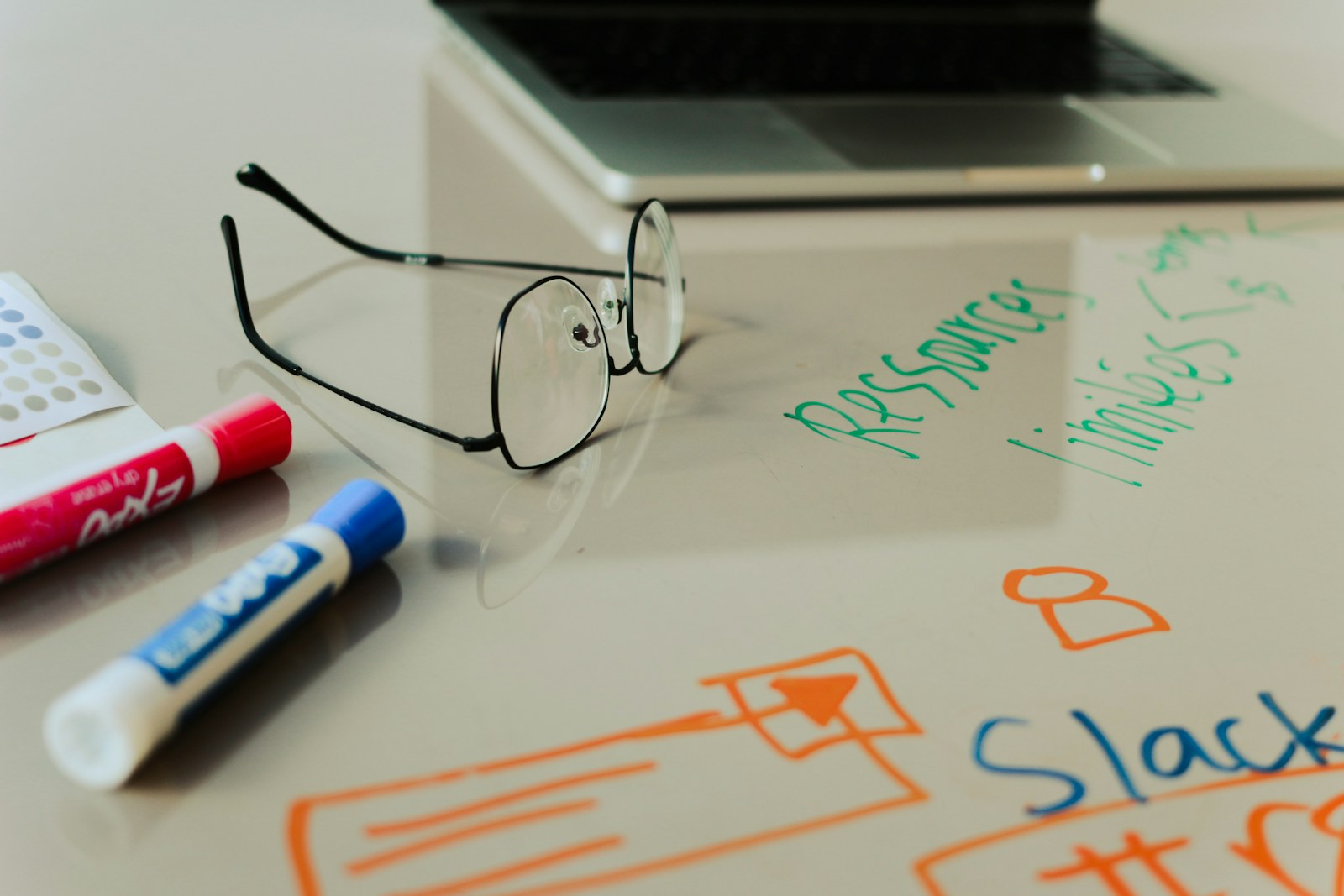 Workspace notes and laptop used for content planning